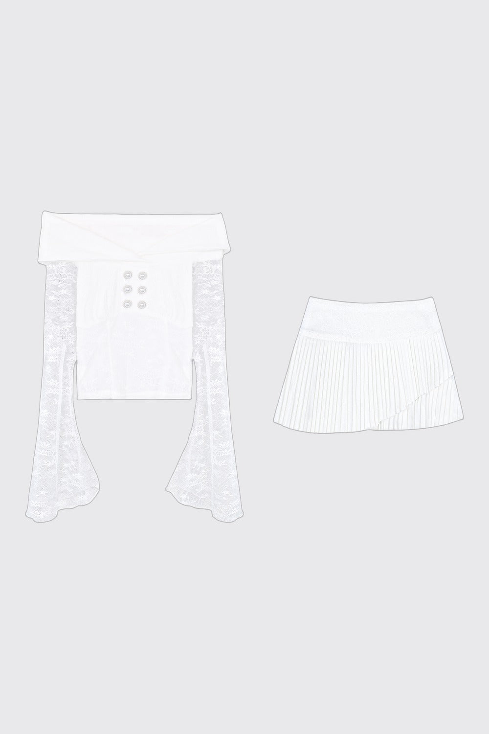 Completo Top e Gonna Patchwork in Pizzo Tè Bianco