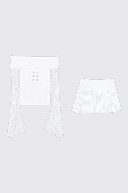 Completo Top e Gonna Patchwork in Pizzo Tè Bianco
