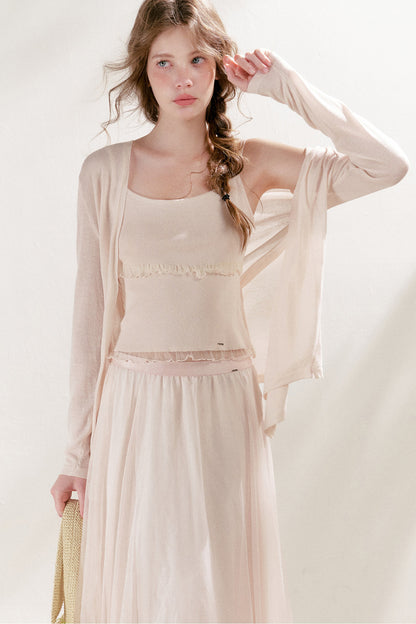Thin Loose Knit Lace Cardigan and Cami Set