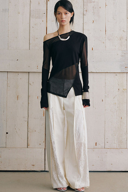 Asymmetrical Sheer Long Sleeve Top