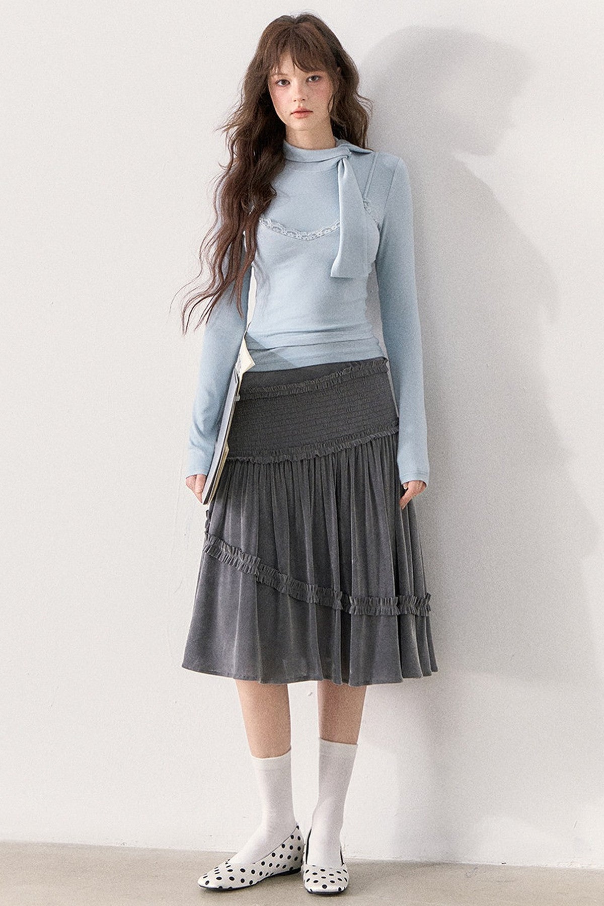 Glacier Blue Lace Strap Layered-Look Knit Top