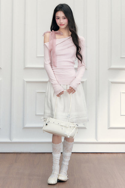 Off-Shoulder Lapel Long Sleeve Top