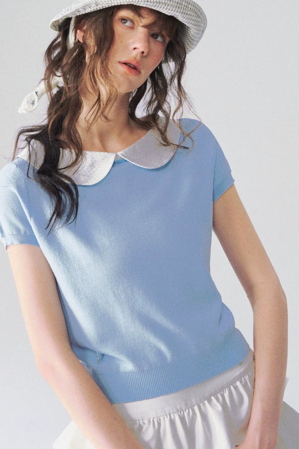 Doll Collar Short Sleeve Knit Top