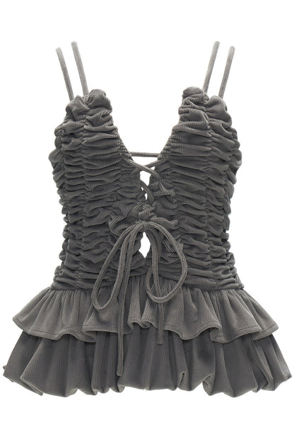 Corduroy Pleated Camisole Top Set-Up