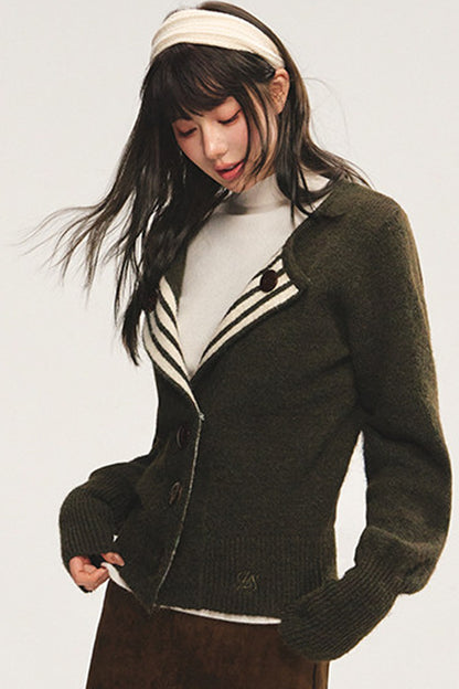 Striped Color-Block Knit Cardigan