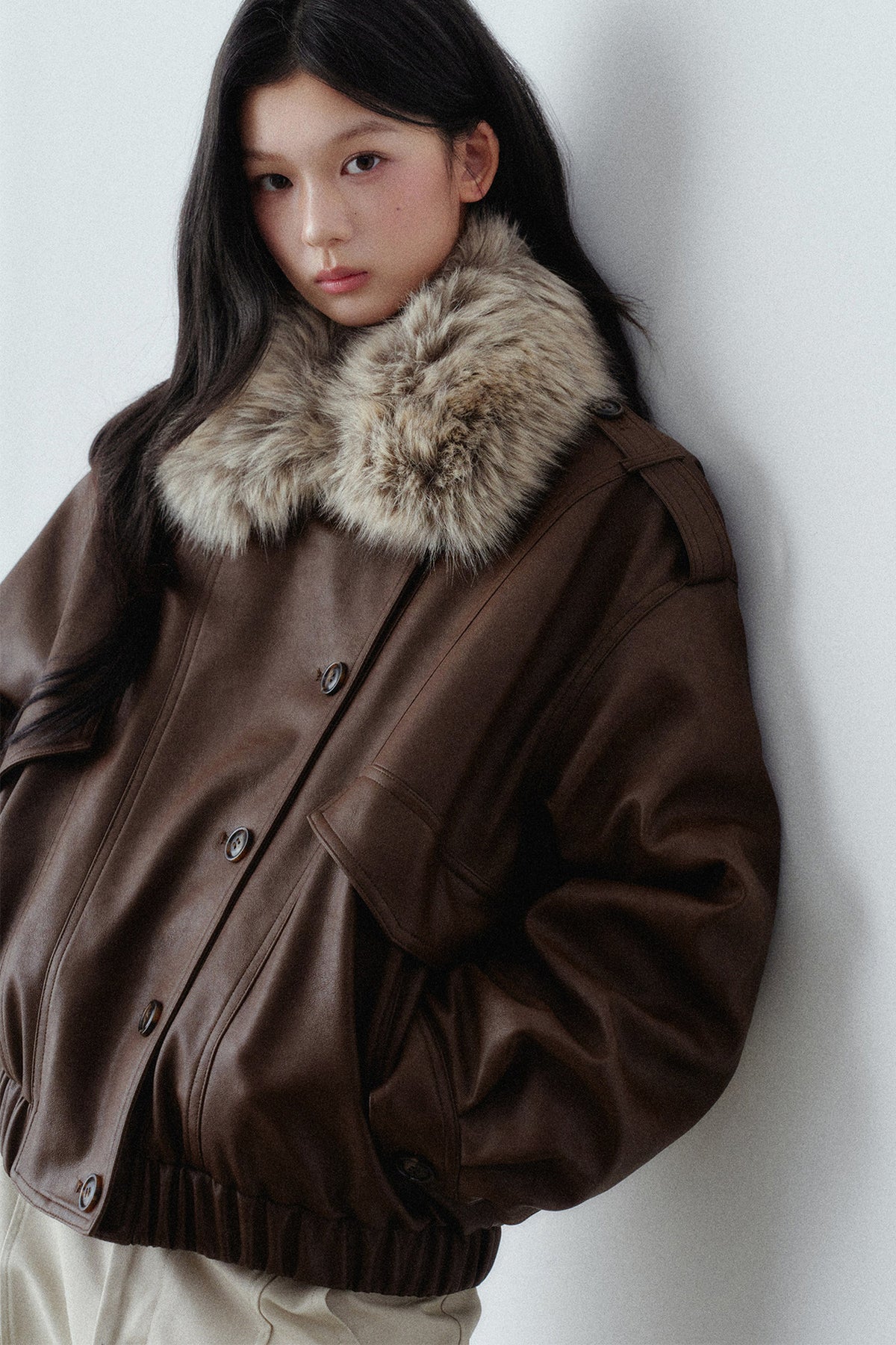 Fur Collar Button-Up Short Jacket