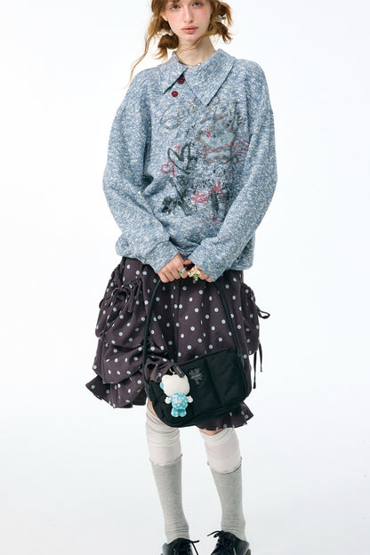 Star Mist Jacquard Slant Collar Sweatshirt