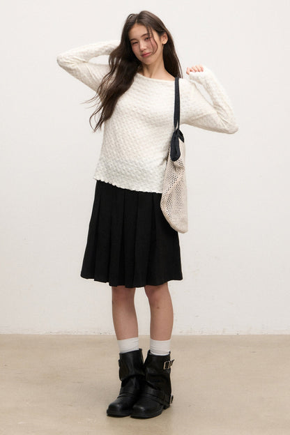 Textured Long Sleeve Knit Sweater With Pants and Skirt Set-Up