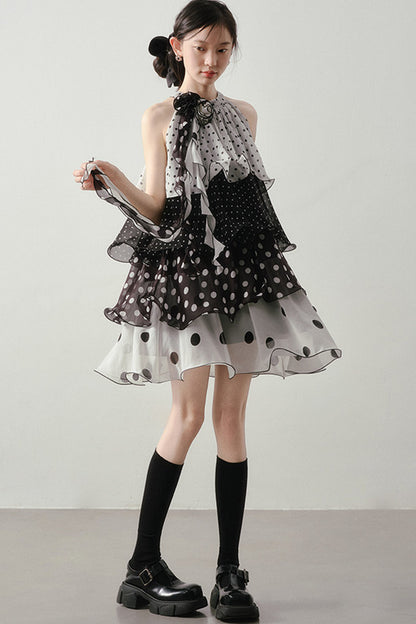 Polka Dot Organza Halter Dress