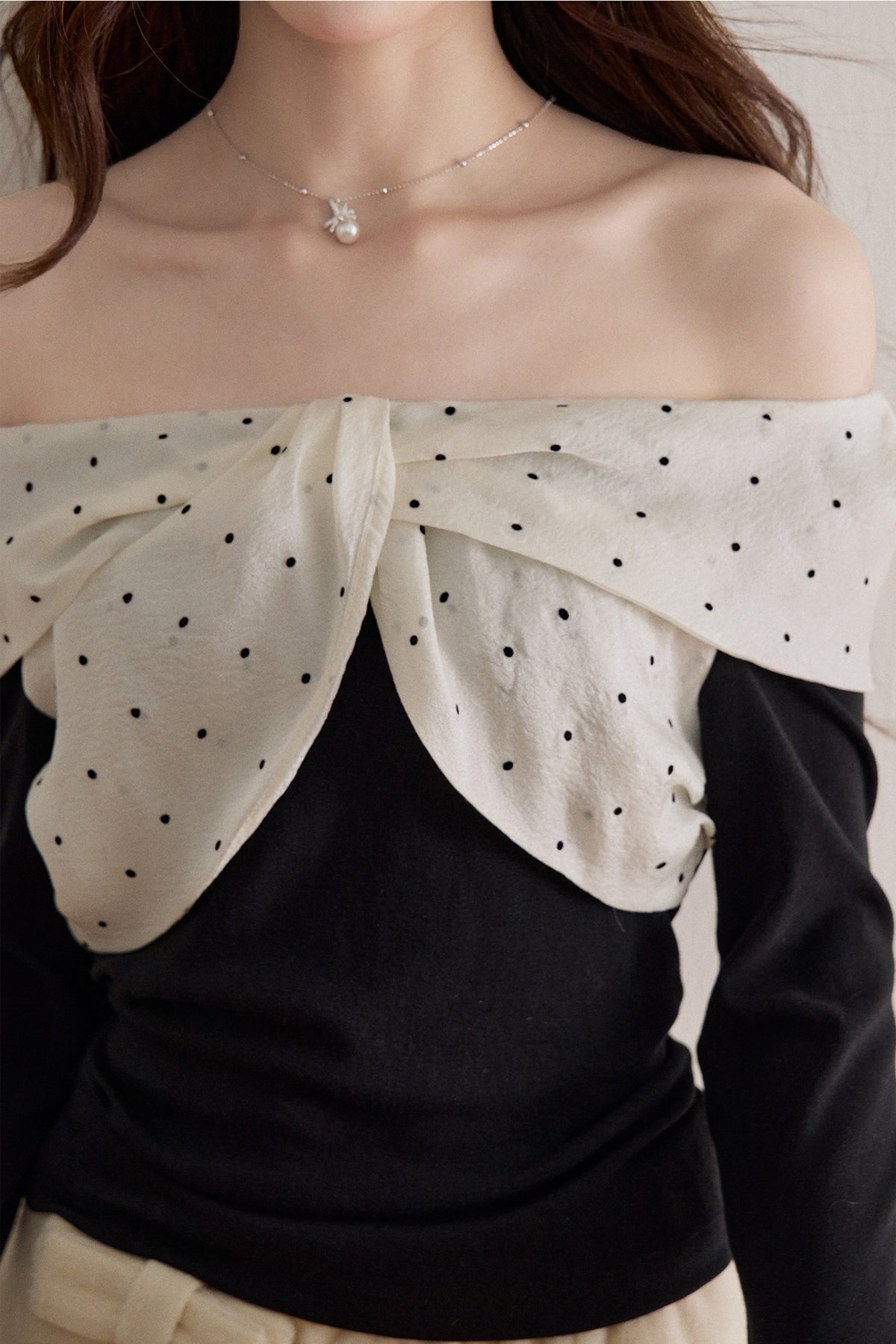Polka Dot Bow Long-Sleeve Top