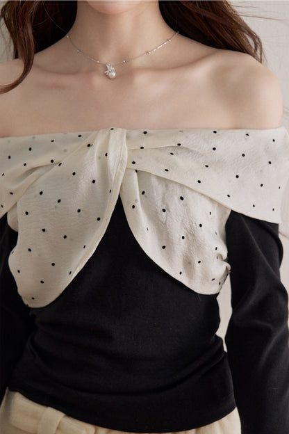 Polka Dot Bow Long-Sleeve Top
