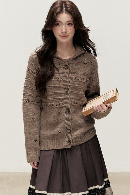 Hazelnut Diary 50% Wool Thick Knit Cardigan