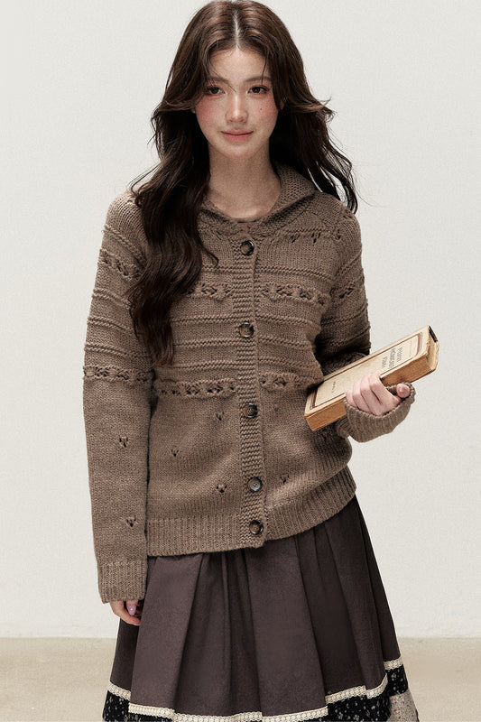 Hazelnut Diary 50% Wool Thick Knit Cardigan