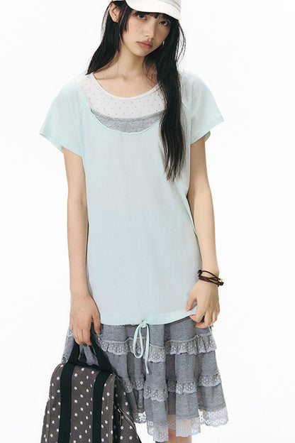 Star Neckline Layered-Look Knit Top