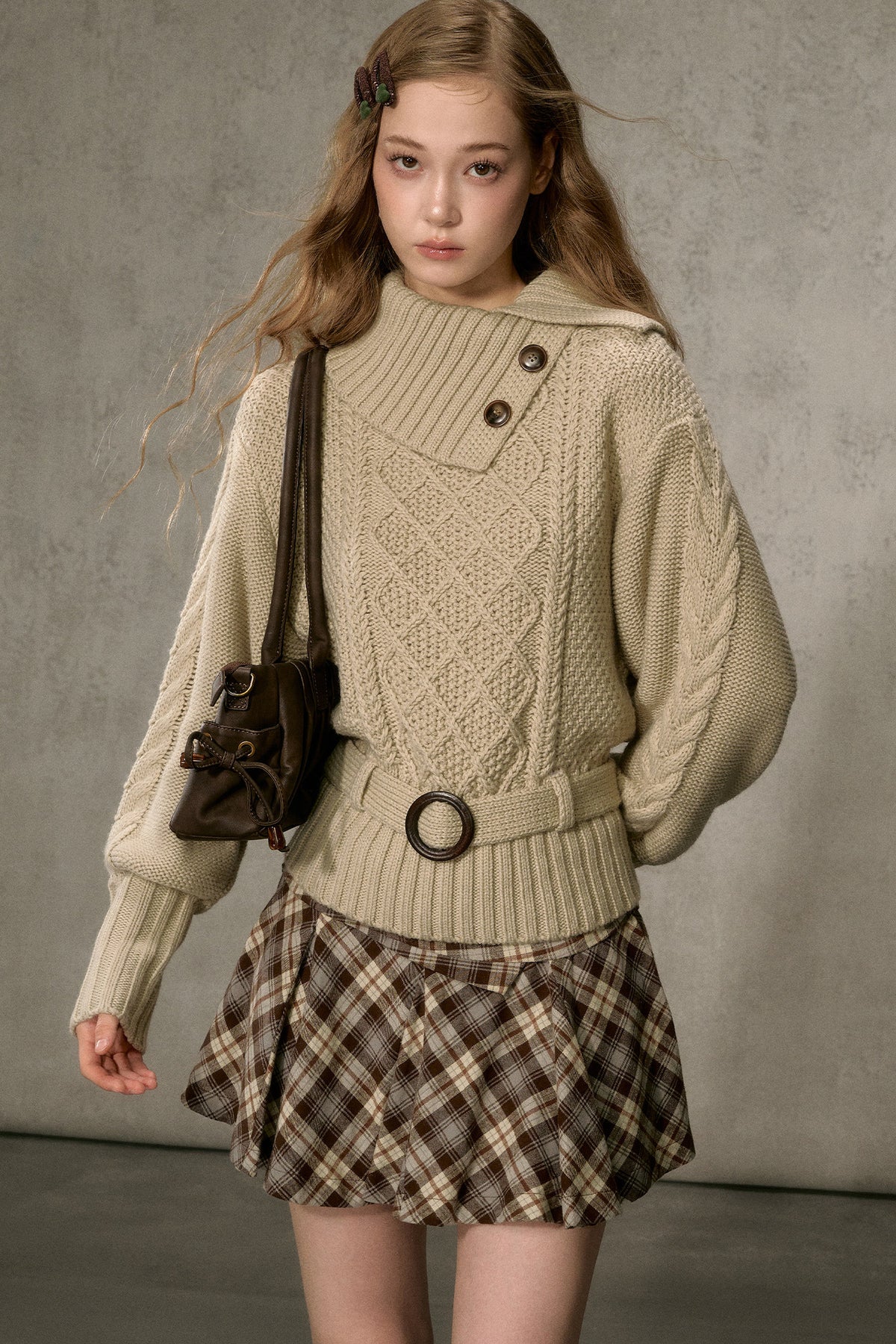 Diamond Pattern Cable Knit Top