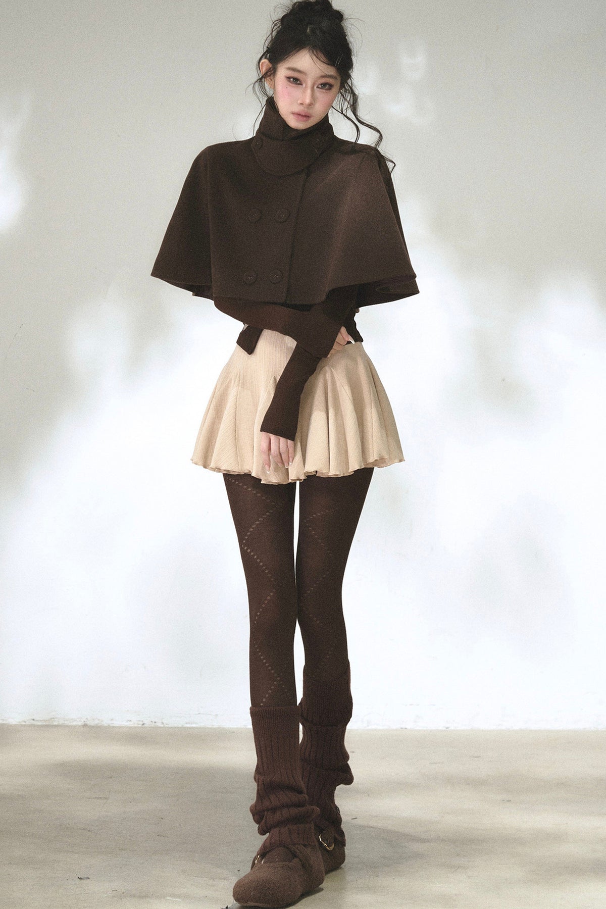Double-Breasted Wool Blend Cape
