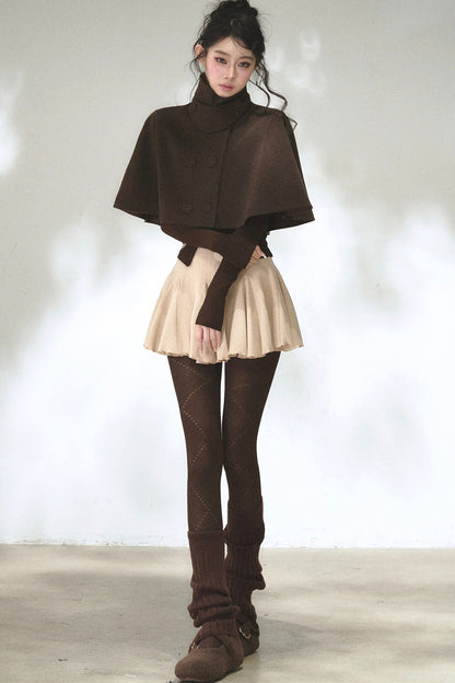 Double-Breasted Wool Blend Cape