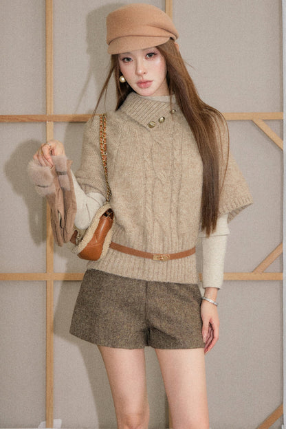 Completo retrò a maglia a trecce con maglione e pantaloncini