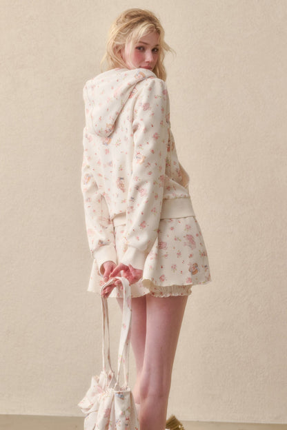 Bunny Print Hoodie Skirt Set-Up