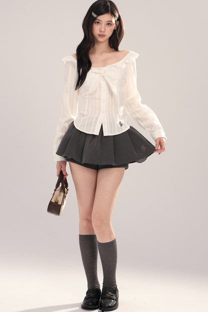 Embroidered Gray Bow Tutu Skirt