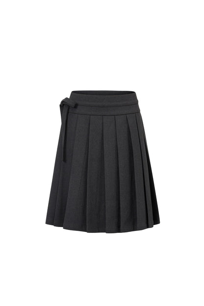 Double-Breasted Wool Coat and Pleated Skirt Set