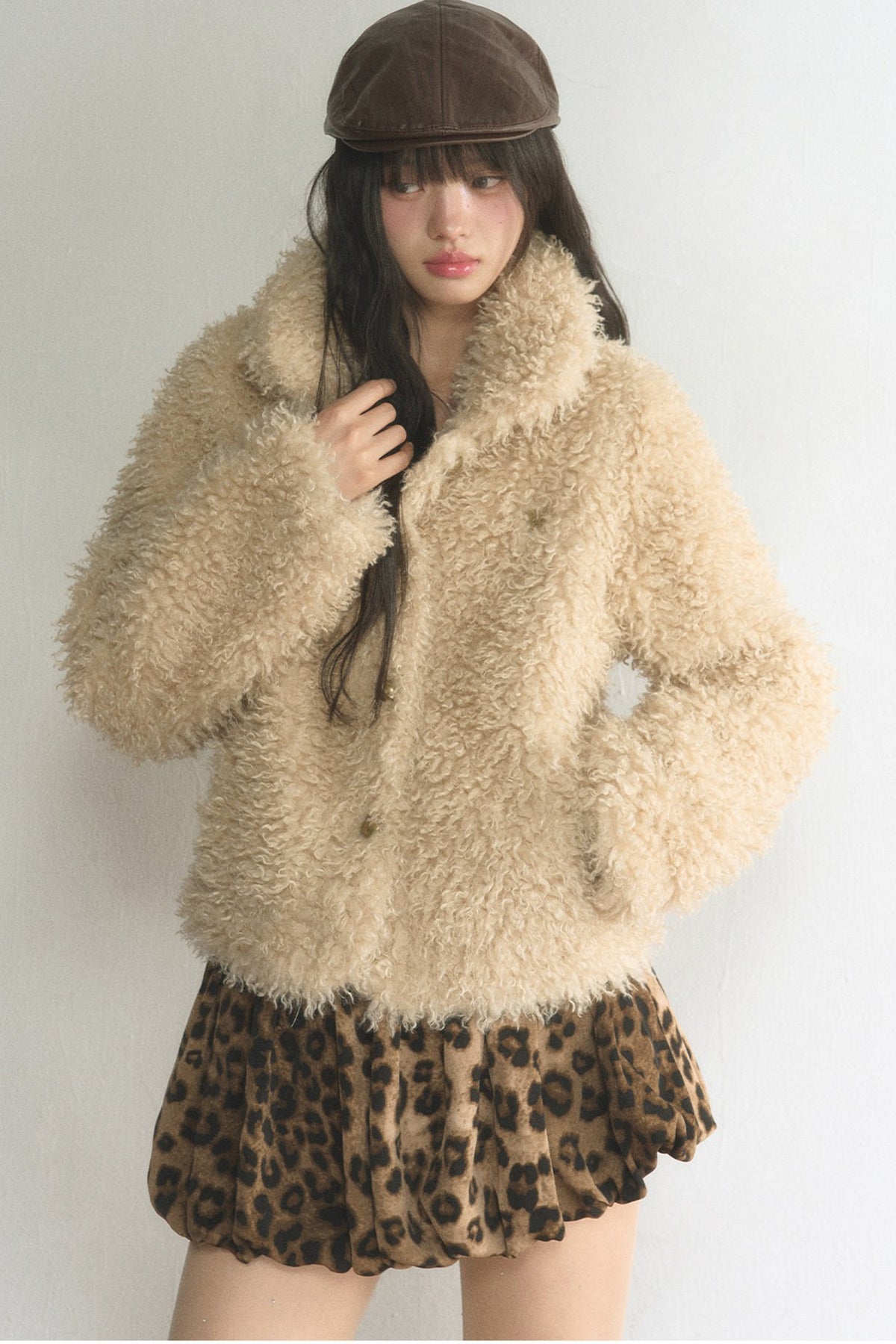 Short Plush Lamb Wool Top and Coat Set-Up