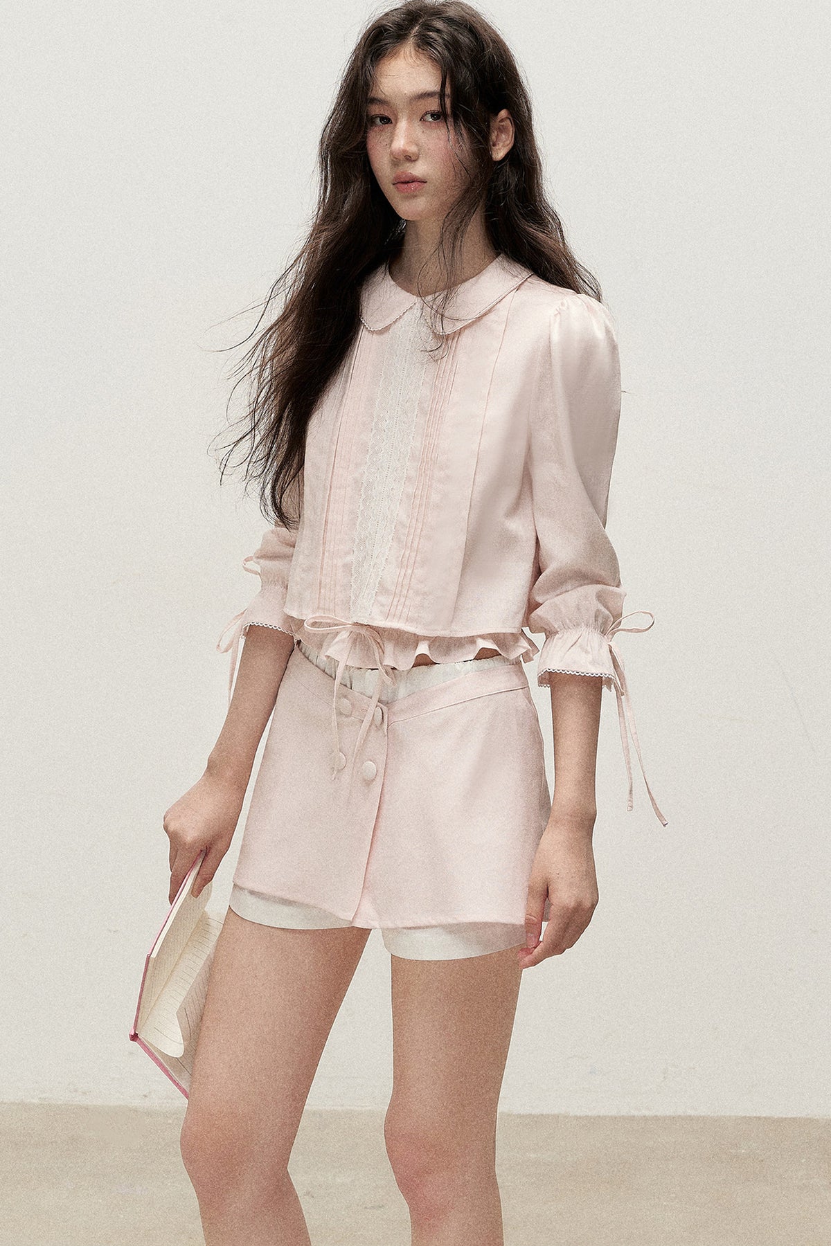 Lyocell Linen Tuck Pleat Shirt and Skirt Set-Up