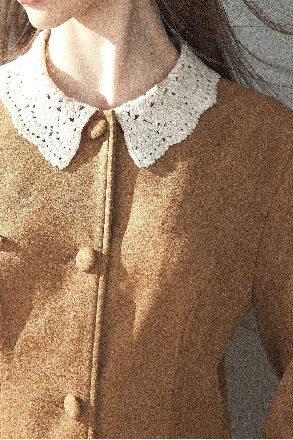 Faux Suede Lace Collar Short Dress