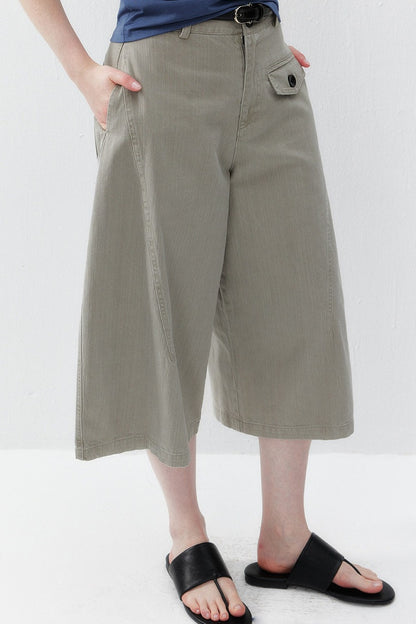 Smoky Gray Cotton Wide-Leg Cargo Pants