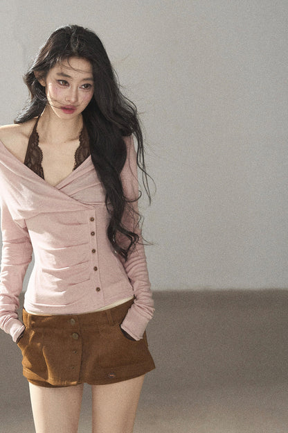 Long-Sleeve Halter Lace T-Shirt