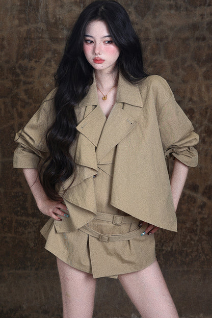 Waist-Tie Design Workwear Trench Coat