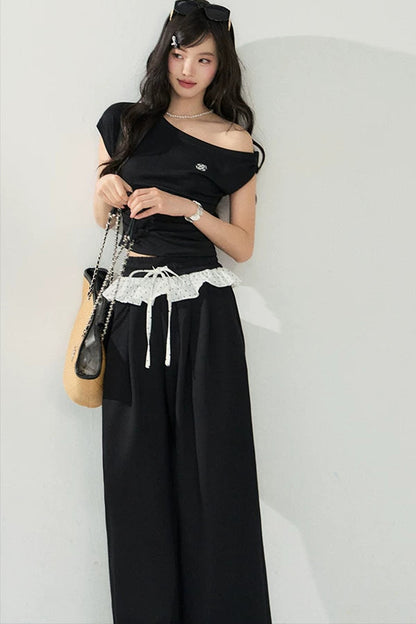 Knot Detail Off-Shoulder Short Sleeve Sweatshirt