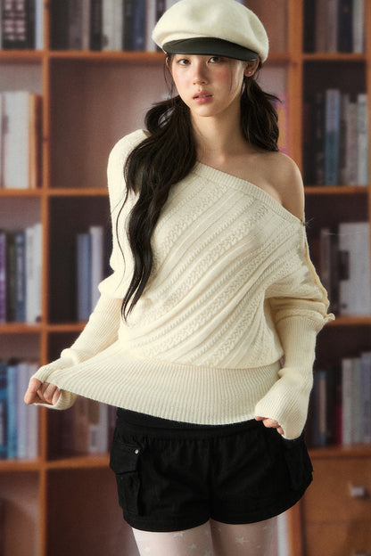 One-Shoulder Twisted Knit Top and Pants Set-Up
