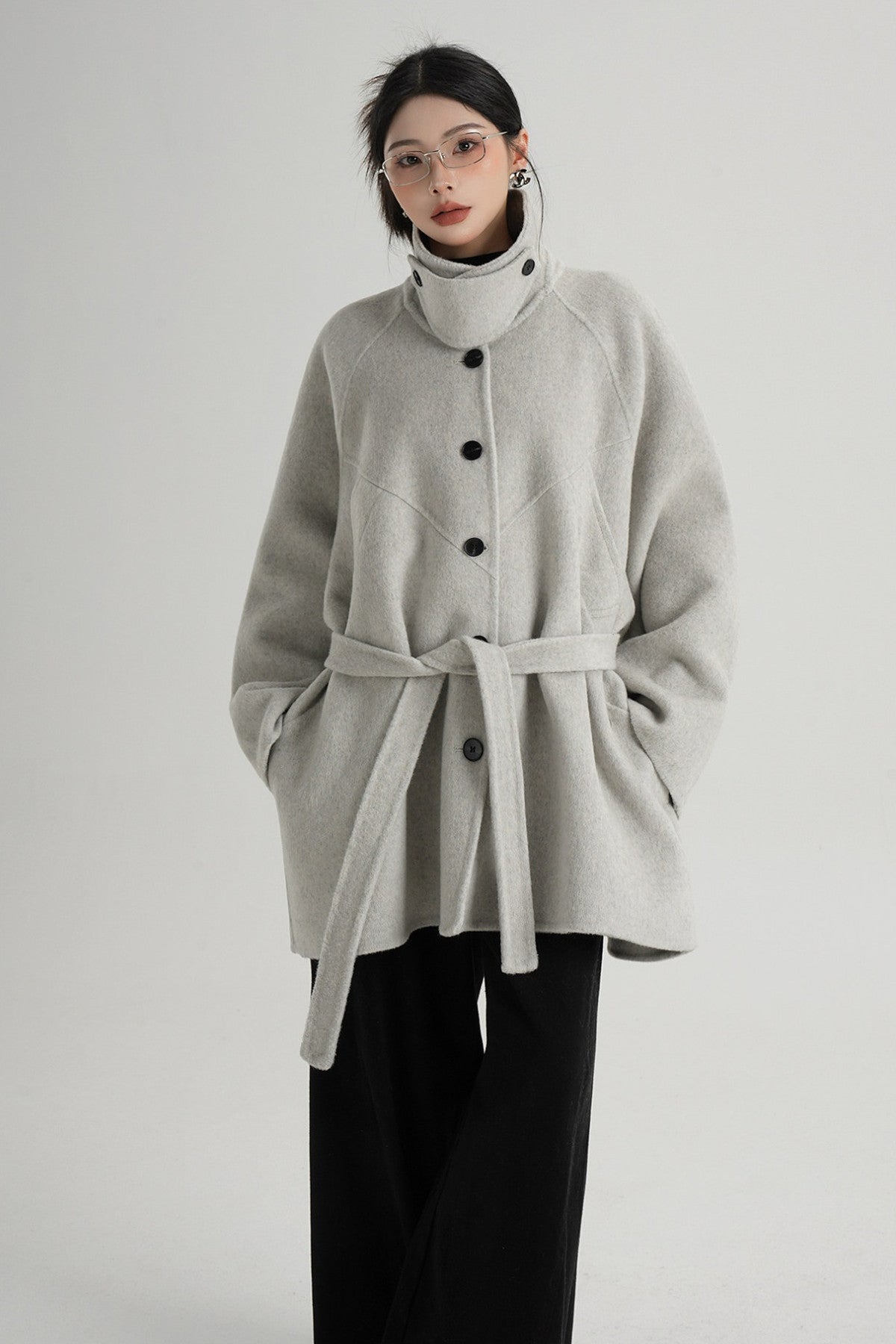 Mid-Length Armor Collar Wool Coat