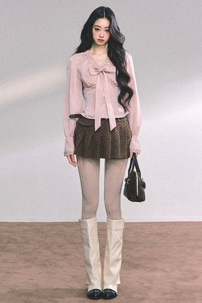 Lace Striped Autumn Blouse