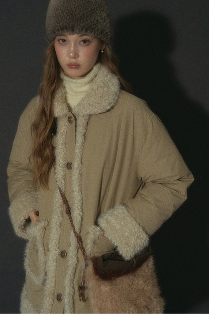 Long Plush Collar Down Jacket