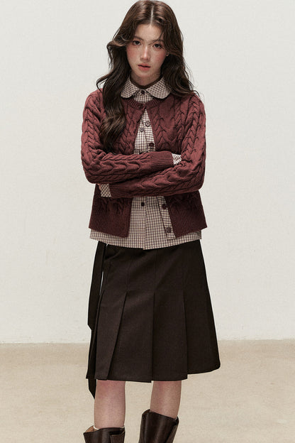 Plaid Layered-Look Knit Top