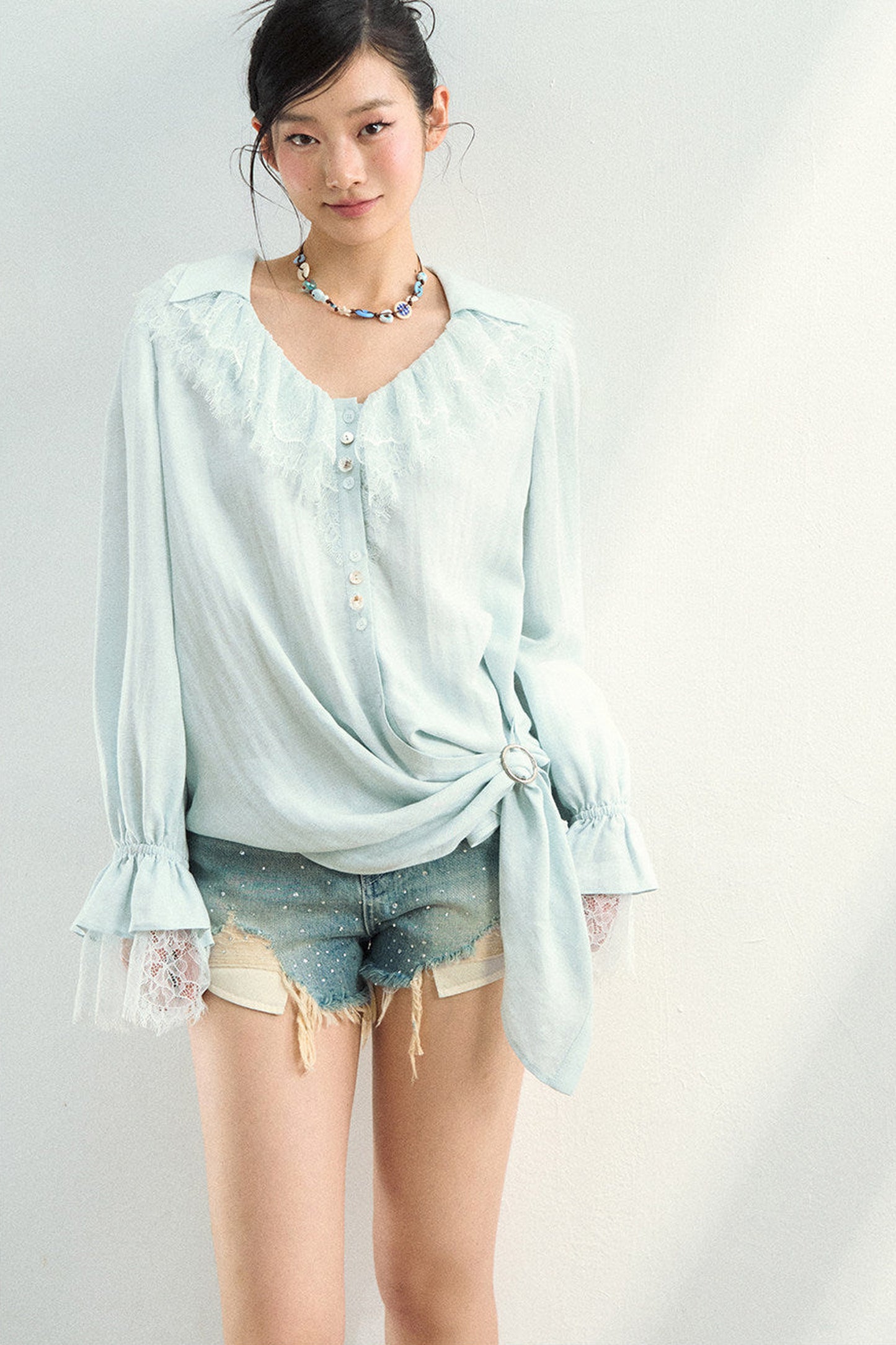 Distressed Rhinestone Denim Shorts