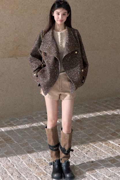 Textured Wool Blend Double-Breasted Jacket
