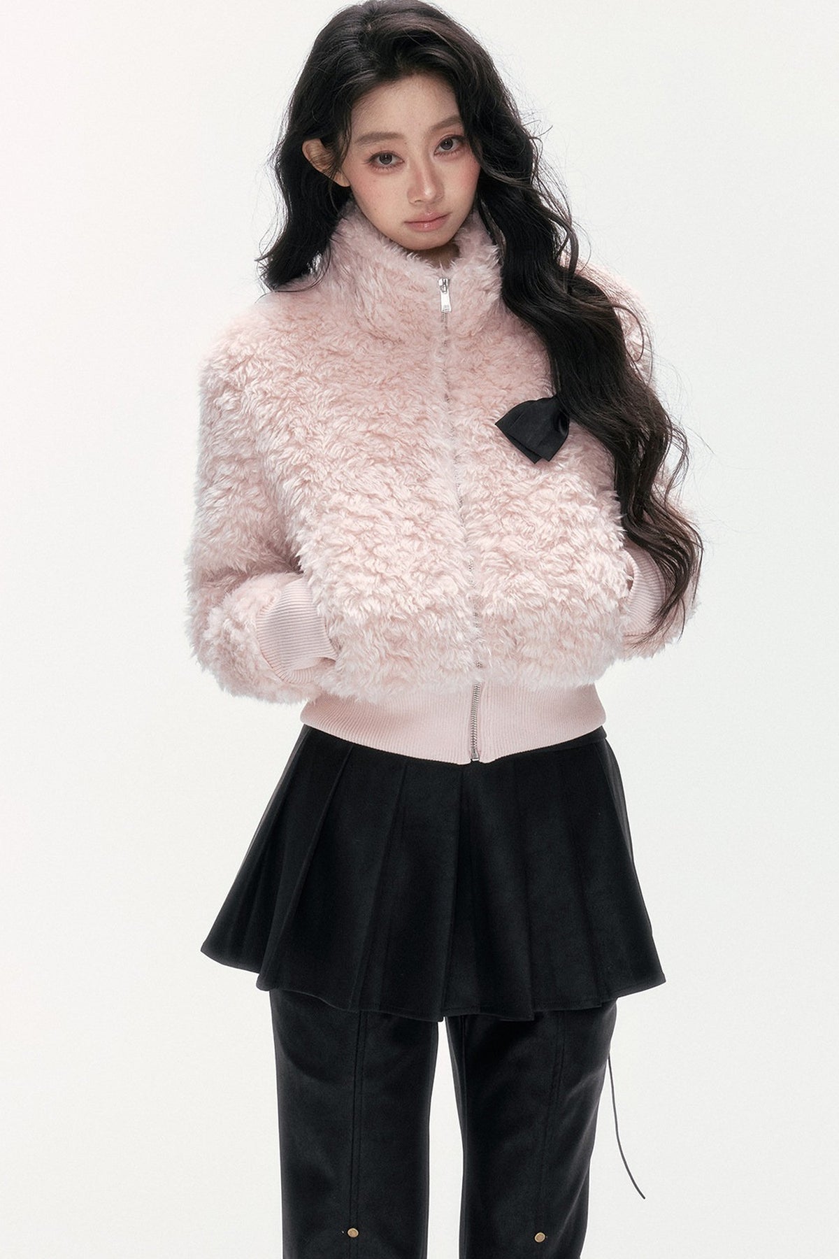 Pink Faux Lamb Wool Jacket and Pants Set-Up