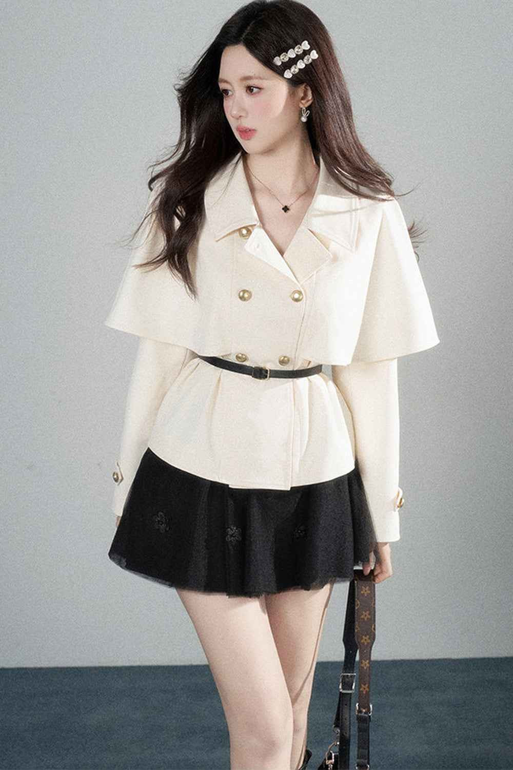 White Double-Breasted Cape Jacket