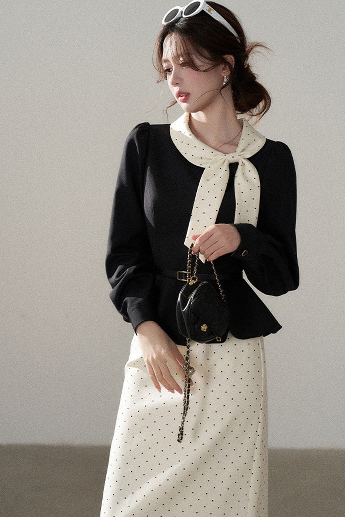 Bow Lantern Sleeve Skirt and Top Set-Up