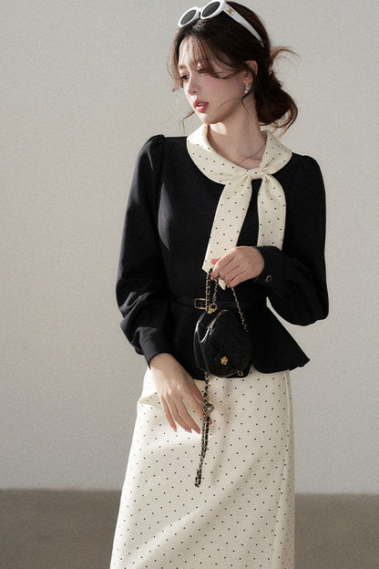 Bow Lantern Sleeve Skirt and Top Set-Up