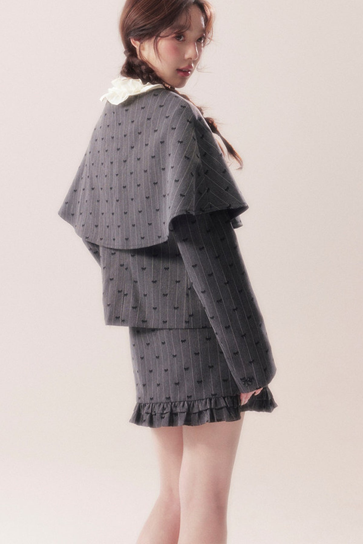Shawl Cape Coat With Skirt and Top Set-Up