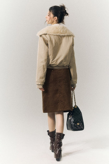 Horn Button Short Fur Coat