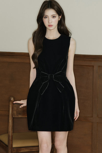 Bow Velvet A-Line Dress