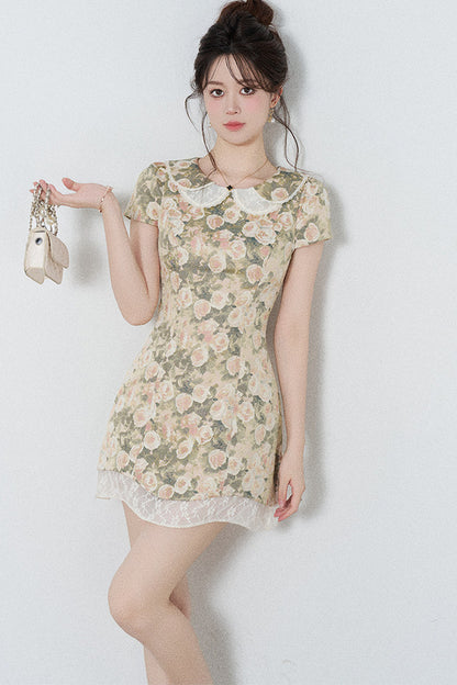 Floral Jacquard Doll Collar Dress