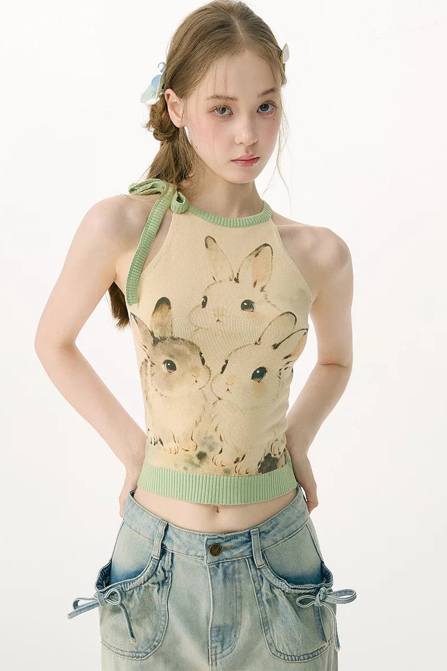 Rabbit Shadow Knitted Halter Top