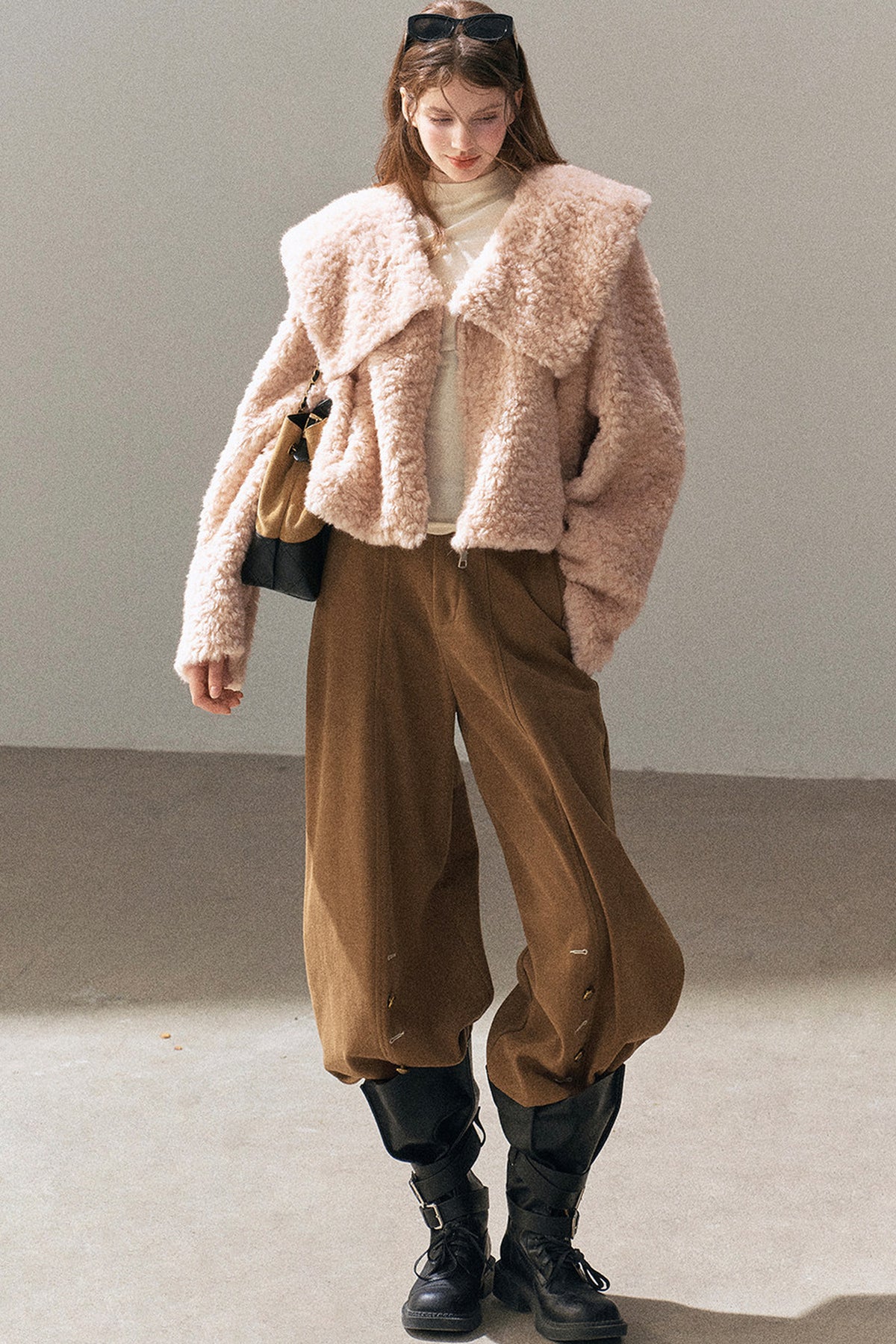 Large Lapel Textured Faux Fur Teddy Jacket