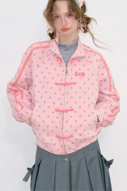 Blue Polka Dot Zipper Hoodie Jacket